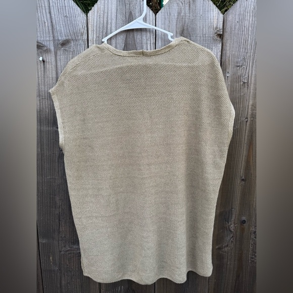 Eileen Fisher Organic Linen Delave V-Neck Knit Top Khaki Tan petite small - Picture 5 of 16